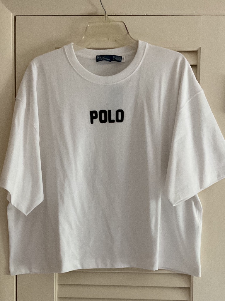 Nwt Polo Ralph Lauren White Oversized Front Logo Design Woman T-Shirt Size Us Xl